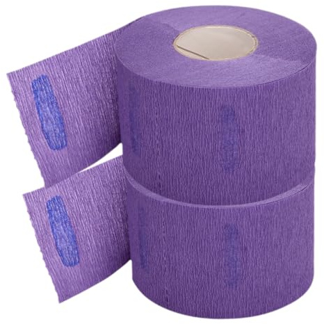 Tiras Desechables Cuello de Peluquero, 2 Rollos Púrpura | Papel Crepé, Ajuste Cómodo, Protección contra Tintes, Uso en Salones y Barberías