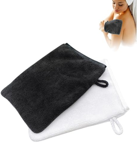 LEPZUR 2 Pièces Gants de Toilette en Microfibre, Gants Réutilizables pour Nettoyage et Démaquillage, Adapté pour Application sur Le Visage, Idéal pour Ménage et Voyage (Noir, Blanc)