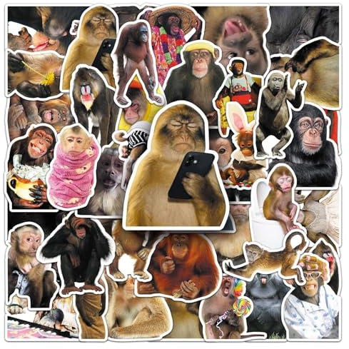 50PCS Cute Funny Orangutan Meme Stickers for Water Bottle,Bumper,Computer,Laptop,Phone,Suitcase,Helmet,Monkey Animal Cartoon Waterproof Vinyl Sticker,Teens Adults Decal,Aesthetic Graffiti Decals
