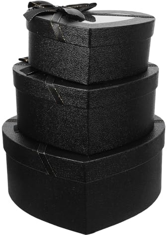 HAMPPLIES 3 Stück Pack Herzförmige Valentinstags Geschenkboxen aus Stabilem Karton Schwarz Vielseitige Verpackung für Blumen Pralinen und Erinnerungsstücke