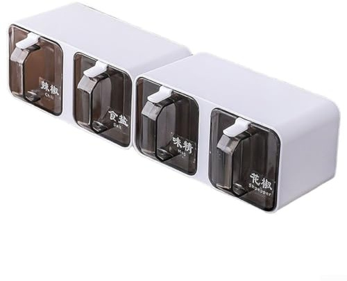 Lot de pots à condiments en plastique avec cuillères pour cuisine, salière et épices avec large ouverture et corps transparent pour une identification rapide du contenu (blanc)