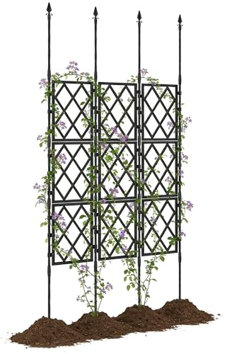 Outsunny Support pour Plantes grimpantes Pliable Motif Losange en métal, Treillis de Jardin pour légumes, vignes et Fleurs, 85 x 197 cm, Noir