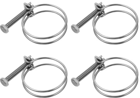 4pcs Double Wire Hose Clamp 304 Stainless Steel Adjustable 55-60mm | Bolt Fastener Design, Flexible Pvc Tubes and Pipe Joints, Silver Finish for Irrigation and Plumbing Use