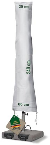 Mehr Garten Premium Protect Sonnenschirm Schutzhülle 240x35/60 cm, für runde Schirme bis Ø450 cm, hellgrau, atmungsaktives 2-lagiges Polyestergewebe, Abdeckung wasserdicht und UV-beständig