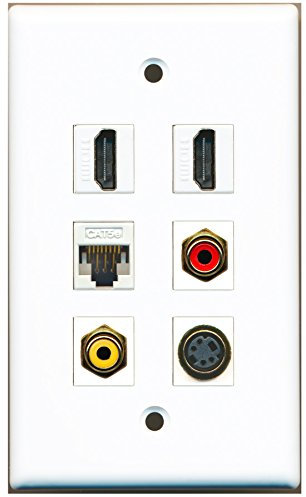 Riteav – 2 porta HDMI 1 RCA rosso 1 porte RCA giallo 1 porta S-Video 1 porte CAT5e Ethernet bianco da parete piastra