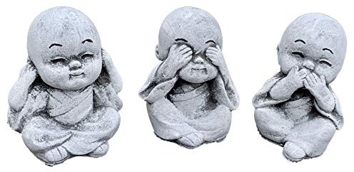 stoneandstyle Steinfigur 3er Set kleine Chinesen Nichts sehen hören Sagen frostfest wetterfest