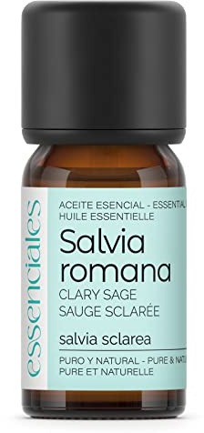 ESSENCIALES Aceite Esencial de Salvia romana o sclarea 10 ml – 100% Puro y Natural – Aroma Herbal Intenso – Ideal para Difusor y Aromaterapia