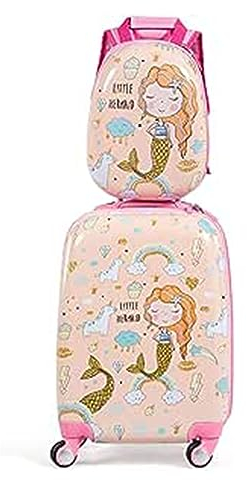 GOPLUS Kinderkoffer mit Rucksack, Kids Trolley, Kindergepäck mit Rollen, Reisekoffer mit Teleskopgriff, Hartschalenkoffer für Kinder, Kindertrolley Farbwahl (Nixen, 12+18)