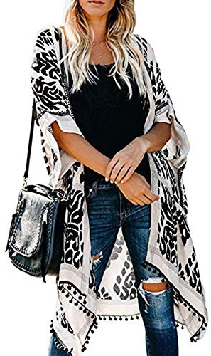 Women Kimono Cardigans Swimsuit Cover Up - Chiffon Print Swimwear Beach Bathing Bikini Coverup Boho Batwing Loose Tops Outwear Kimono Dress Plus Size Loose Sleeve Shaw