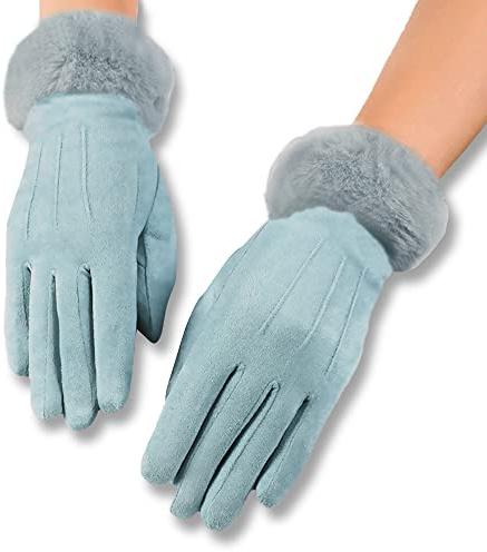AXELENS Winterhandschuhe Touchscreen Damen Mädchen – Wildlederoptik aus Kunstleder mit Fleecefutter und Weichem Fellbündchen – Größe S/M