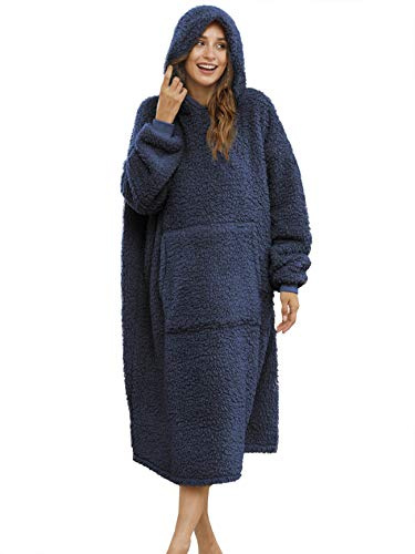 Ililmmoe Överdimensionerad Sherpa Hoodie Kvinnors Soffa Filt Walkable Filt Mäns Bekväm Bärbar Sweatshirt Plysch Pullover Varm Bekväm Hoodie Långärmad Stor Pocket Hem Suit