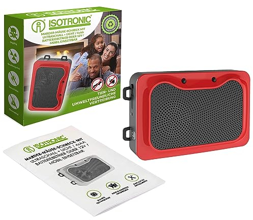 ISOTRONIC Mouse and rat deterrent flash with LED light function, battery operated or for 12V, ultrasonic for home, car, garage and attic