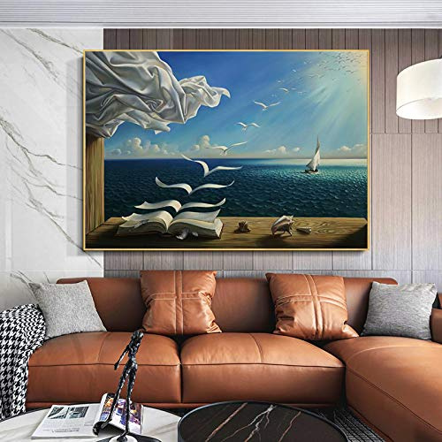 Salvador Dali Berühmte Malerei Die Wellen Buch Segelboot Surrealismus Leinwand Kunst Poster und Drucke Wandkunst für Wohnkultur 80x100cm (31x43in) Rahmenlos