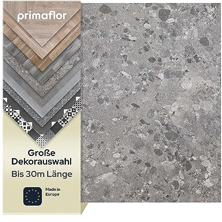 Primaflor PVC Bodenbelag Meterware TURVO - Grau, Stein Venezia, 2,00m x 3,50m, Vinyl-Boden in Steinoptik für Küche, Wohn- und Badezimmer, Hochwertige Auslegware, Anti-Rutsch Oberfläche