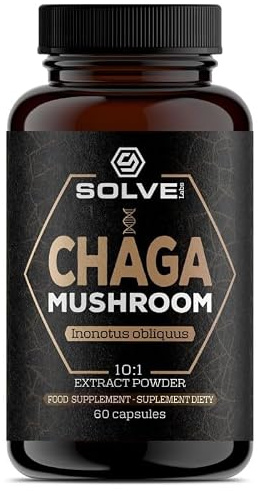 SOLVE Labs® ● Premium Siberian Chaga Mushrooom-kapslar ● 10% Beta-D-glukaner ● 10:1-koncentrat ● Inga fyllmedel och tillsatser ● 60 kapslar ● 1 månads leverans