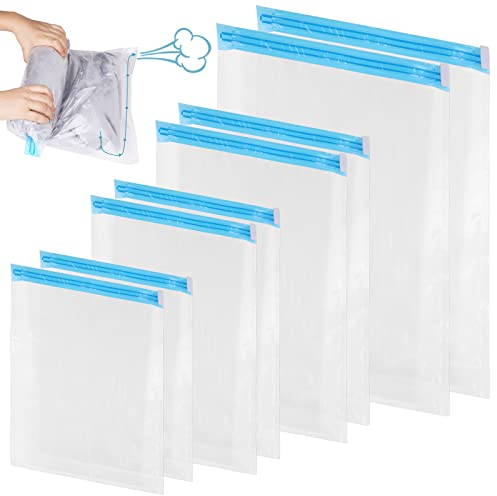 Vakuumbeutel für Kleidung, 8 STK. in 4 Größen Dicht Vacuum Bags, Wiederverwendbar Vakuumierbeutel zum Rollen für Reisen & Rucksack (50x70, 40x60, 50x35, 39x32cm)