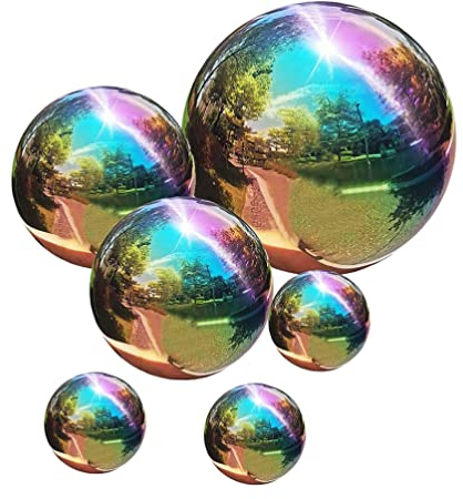 Cabilock 6 Stücke Edelstahl Gartenkugel Metallkugeln Deko Garten Spiegelkugel Hohlkugel Metall Dekokugel Gartendeko Edelstahlkugeln Teichkugeln für Rasen Garten Metall Ball Deko Bunt