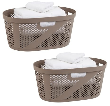 Mind Reader 40L Laundry Basket, Clothes Hamper, Ventilated, Plastic, 23L x 14.5W x 10.5H, Set of 2, Tan