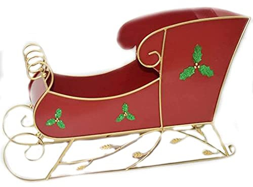Generico Slitta di Babbo Natale Rossa in Latta Metallo Decorazioni Natalizie allestimento vetrine Ornamento Grande 68x26x40 CM
