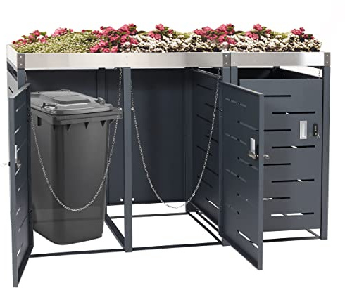 Mendler 3er-Mülltonnenverkleidung HWC-H40b 110x175x62cm Edelstahl | Mülltonnenbox, Pflanzkasten, Metall-Kombi, 63kg, erweiterbar