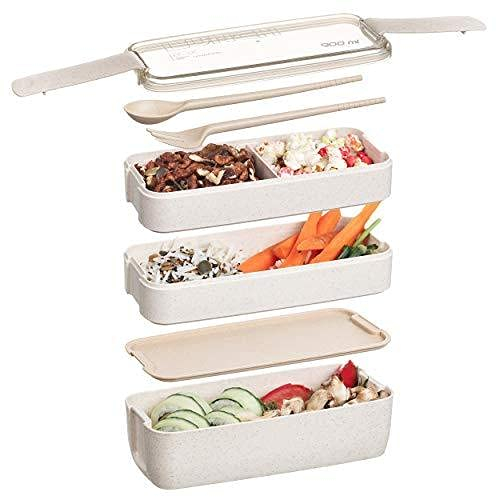Bento Box,lunchbox mit fächern,Bento Box für Erwachsene Kinder,3Schicht Brotdose 900ml Lunchbox mit 3Fächern Besteck,Lagige Vesperdose,Erwachsene Kinder Brotbüchse zum Schule Arbeit Picknick-Beige