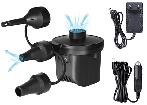 Pompe à Air Électrique. Gonfleur - Dégonfleur Portable pour Piscines. Gonfleur pour Matelas, Flotteurs, Emballage sous Vide, avec 3 Buses et Prises pour Maison et Voiture. 240 V CA/12 V CC.