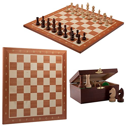 Master of Chess Profi TURNIER No.4 Schachspiel Holz eingelegt 40cm Schachbrett + Staunton No.4 gewichtete Schachfiguren in stylischer Box