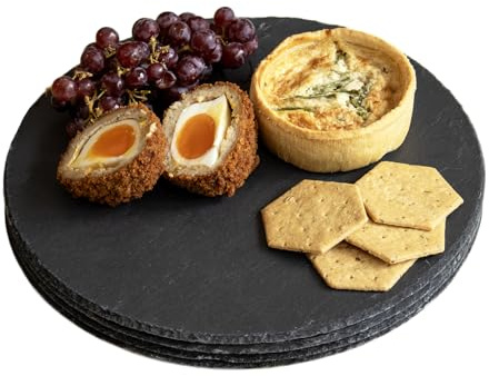 Darthome Set of 4 Slate Serving Plates 30x30cm Round Black Food Platter Placemat Tray Boards