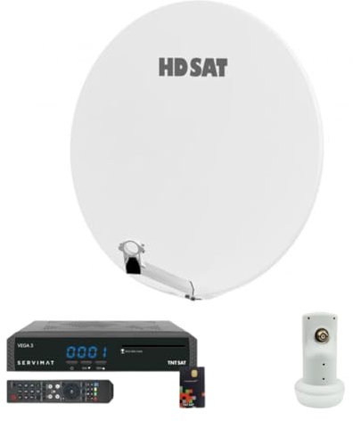Pack HDSAT Parabole Satellite Fibre Composite Blanche 85cm + LNB Single + Vega 3 Récepteur TV Satellite Full HD + Carte