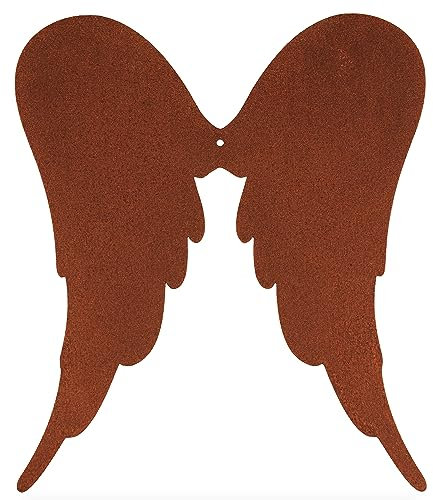 Deko Kind Ailes d'ange rouillées - 16 x 18,5 cm - Qualité supérieure - Résistant aux intempéries - Piquet de jardin en métal - Ange en métal - Décoration murale - Décoration d'ange - Ange rouillé -