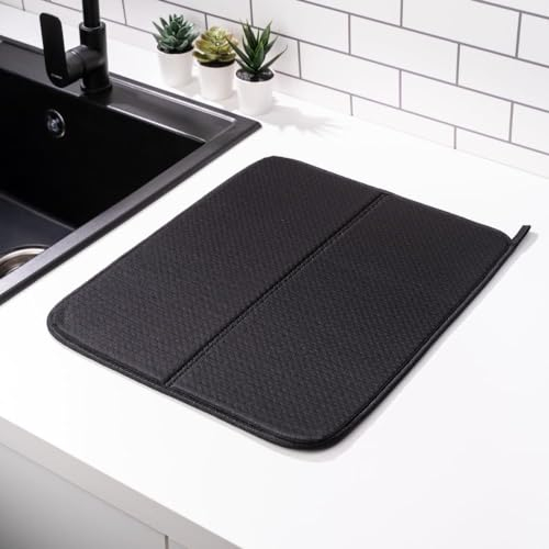 Homelka Dish Drying Mats for Kitchen Counter, Super Absorbent Microfiber Dish Drainer for Various Purposes, Stylish and Effective, Quick Dry Dish Mat, 17x14, Black