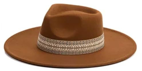 Fashion You Want Damen Filzhut Fedora Hut breite Krempe Festival Karneval OutfitBoho Band Fedora Breite Krempe Reisen Cowboy Hut Filz Rancher Wollhut Vintage Panama Hüte