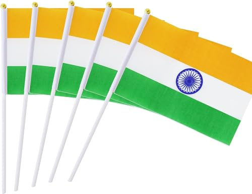 India Flag, 50 x Small Indian Flags, Hand Held National Flag Party Decorations for Sports Events of the World Cup, 14 x 21 cm