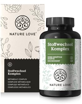 NATURE LOVE® Stoffwechsel Komplex – 120 Kapseln – Grünteeextrakt, Zink, Chrom, Vitamin B6, Cayennepfeffer und Cholin – hochdosiert, vegan