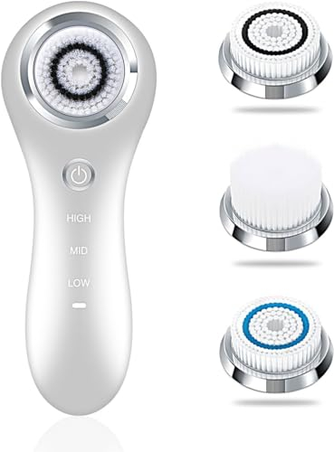Hangsun SC200 Sonic Facial Cleansing Brush - Electric Face Scrubber Exfoliator With 3 Brush Heads, 3 Speed Modes - Rechargeable for Exfoliating, Massaging and Deep Cleansing