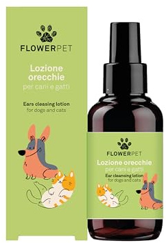 FLOWER PET, Lozione Orecchie per Cani e Gatti, Azione Detergente e Antibatterica, Antiodore e Purificante, con Estratti di Canapa, Lavanda e Tea Tree, 100 ml