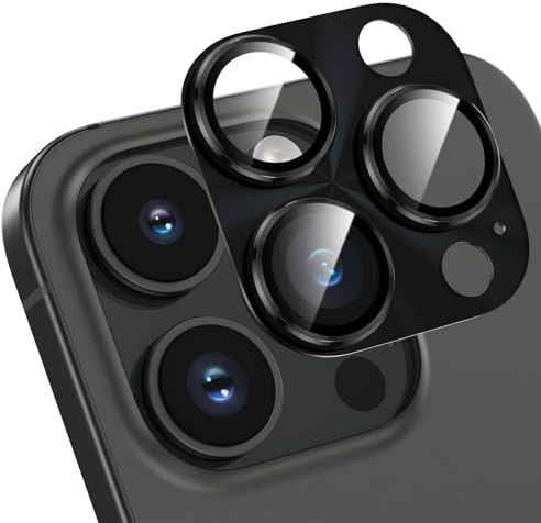 HWeggo pour iPhone 15 Pro/iPhone 15 Pro Max Protection Objectif Caméra Arrière,Film en Verre Trempé 9H Ultra HD,All-in-one-Aluminiumlegierung,Noir