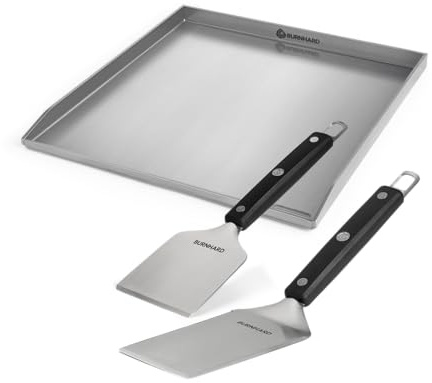 BURNHARD® Edelstahl Plancha Set Earl mit 2-TLG. Grillspachtel und | Grillschaber Set