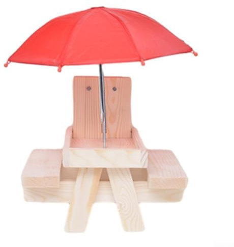 Zoegneer Vogelfutterstation aus Holz mit automatischer Fütterung, schützendem Regenschirm und Flaggendekoration (Holzfarbe)