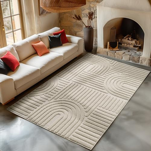 Carpetsale24 Teppich 140x200 cm Beige, Hochflor Wohnzimmer Teppich, Weich & Flauschig, Skandinavisch Boho Stil, Langflor Shaggy, Pflegeleicht, Jute Rückseite