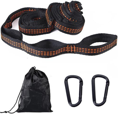 Snowtain Hängematte Befestigungs 2 Pack,200cm Hängematten Aufhängung Gurte mit 2 Stück Karabinern und 1 Stück Aufbewahrungstasche,Hängemattengurte für Reisen, Camping, Hängemattenschaukel (orange).