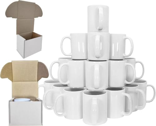 EKAM Sublimation Mugs 11oz Blank Plain White Large Handle Coffee Mug, Sublimation Coated Cups Blank White Ceramic Tea Mugs - AAA Grade Mug with Free Smash Proof Box (36)