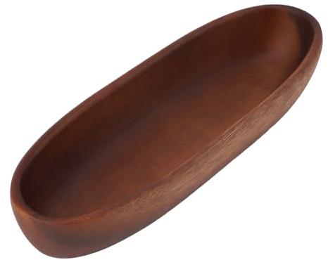 Träfruktskål, oval salladsskål Multifunktionsskål med stor kapacitet Träbåtformad skål för mat Bröd Frukt Snackdessert (M 25 cm / 9,8 tum)