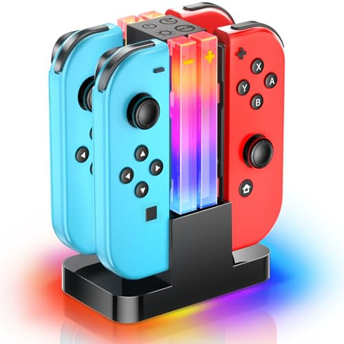 Wenocally Base de Carga para Controlador de Interruptor Compatible con Nintendo Switch Controller y Controlador de Modelo OLED con 6 Modos de luz RGB y función de Temporizador