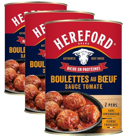Hereford - Boulettes au Boeuf Sauce Tomate - 100% Viande origine France - Sans Conservateur - Pour 2 Personnes (Lot de 3)