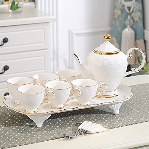 IUokLU Juego de té Juegos de Regalo de té con Bandeja Juego de Tetera con Taza de té Tetera con 6 Tazas Juego de té Moderno para té Café Agua Blanco,