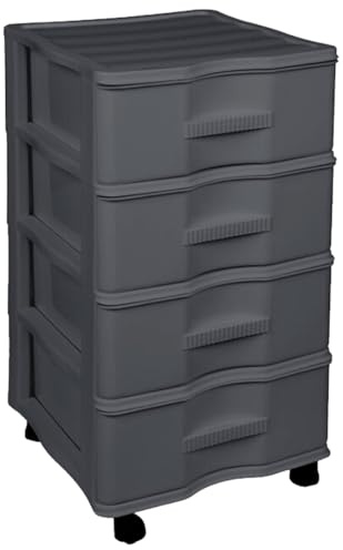 AC - Cajonera de Almacenamiento Wagon - 4 Cajones - Torre de Almacenamiento Multiusos para Oficina, hogar, Escuela, etc - 67,5 x 37 x 39 cm - Color Gris