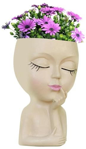 Macetas de Resina – Maceta con Forma de Cara de Mujer Linda para suculentas de Interior y Exterior | Maceta de Resina con Orificio de Drenaje, Maceta