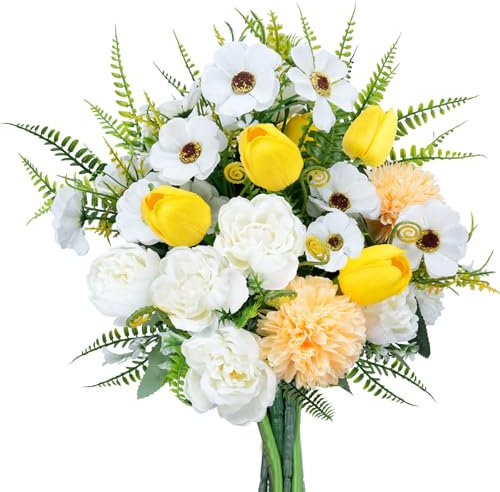Fairblo Ciliegio Finte Fiori di Seta Tulipani Artificial Bouquet di Fiori Crisantemo Piante Artificiali per Matrimoni, Casa, Feste di Compleanno, Decorazioni da Giardino
