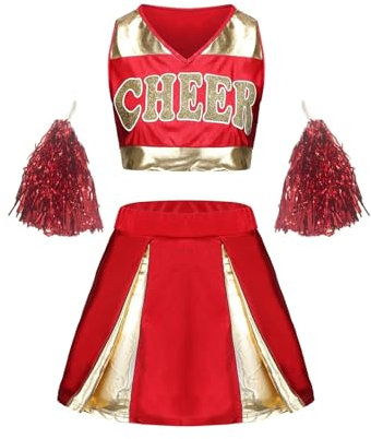 ZGXNYI Cheerleader Kostüm Damen Mädchen Cheerleader-Uniformen, ärmelloses Crop-Top, Rock, Socken, Kleidung for Cheerleading-Tanz-Outfits for Erwachsene Cheerleader Kostüm für Frauen(RED,L)